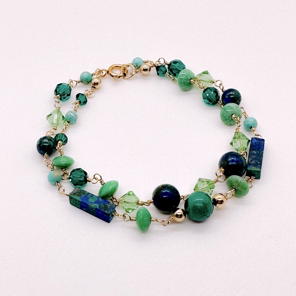 Handmade bracelet with Chrysocolla, Swarovski crystal, goldfill, turquoise beads